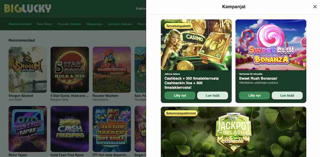 Bonus ja kampanjat Big Lucky Casinolla